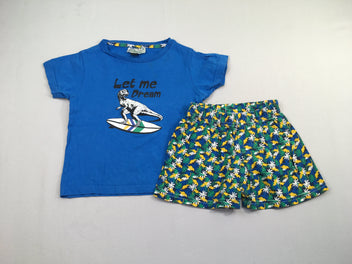 Pyjashort 2pc jersey bleu dinosaures surf
