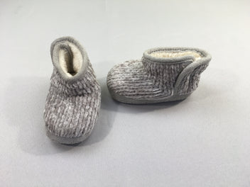 Pantoufles tricot gris doublé fausse fourrure