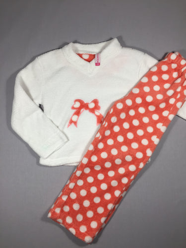 Pyjama 2pcs jersey softy blanc et corail à pois blancs, moins cher chez Petit Kiwi