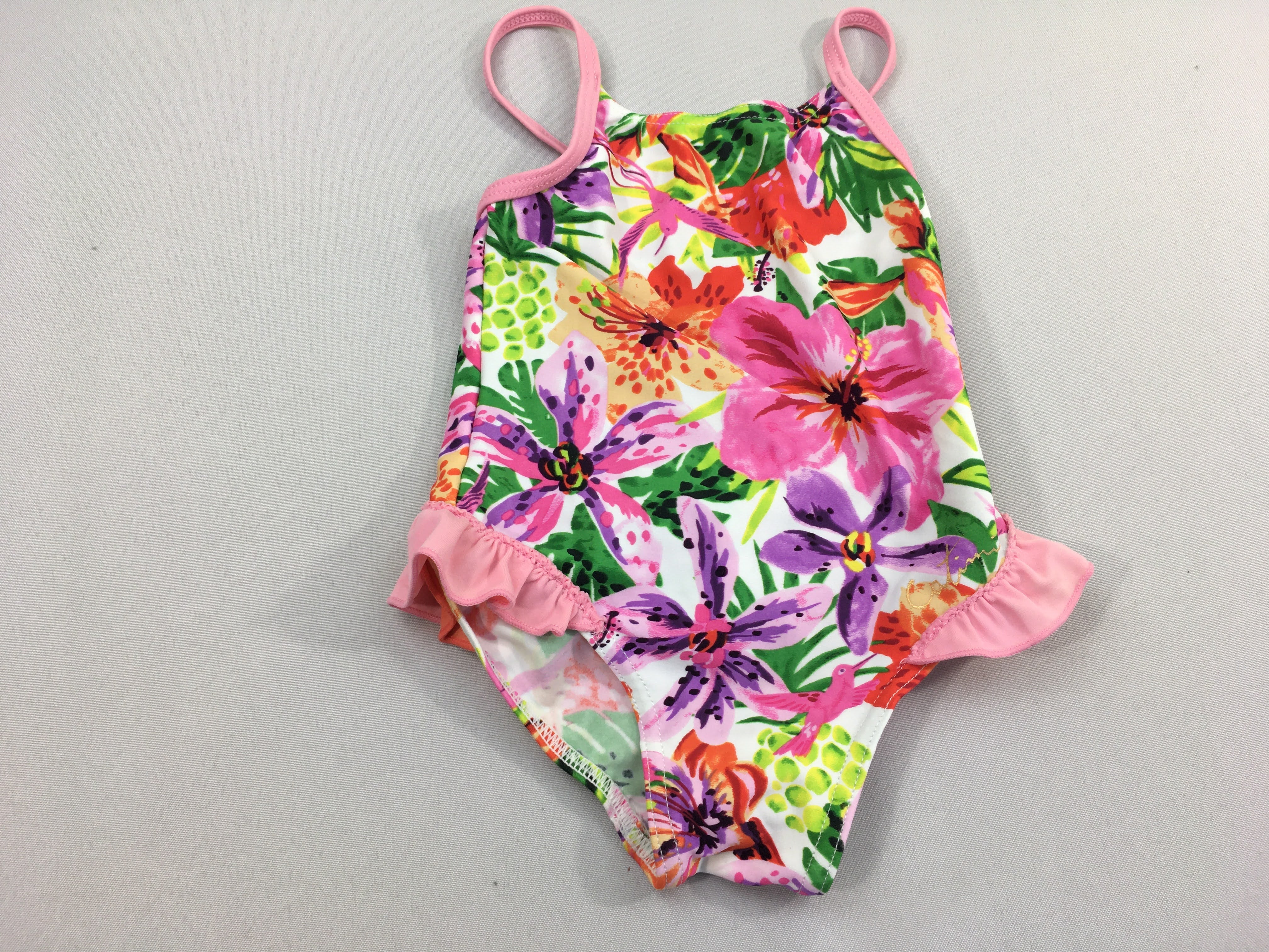Maillot de  bain blanc fleuri rose