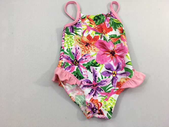 Maillot de  bain blanc fleuri rose, moins cher chez Petit Kiwi