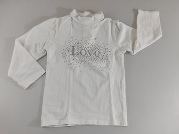 T-shirt m.l blanc col roulé  pois et étoiles  pailletés 