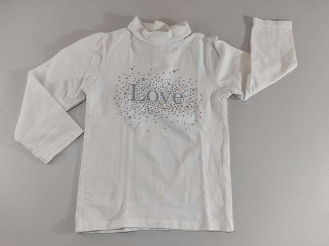 T-shirt m.l blanc col roulé  pois et étoiles  pailletés "love", moins cher chez Petit Kiwi