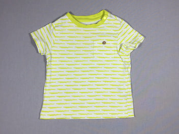 T-shirt m.c blanc ligné vert/jaune