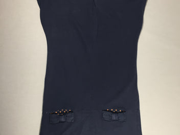 Robe m.c jersey bleu marine - 2 poches avec noeud - liseret pois bruns