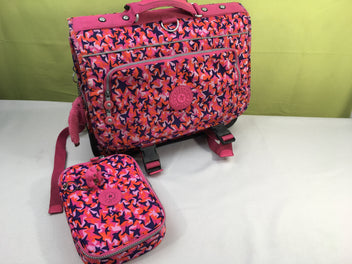 Cartable rose motifs, + pochette,  a servi