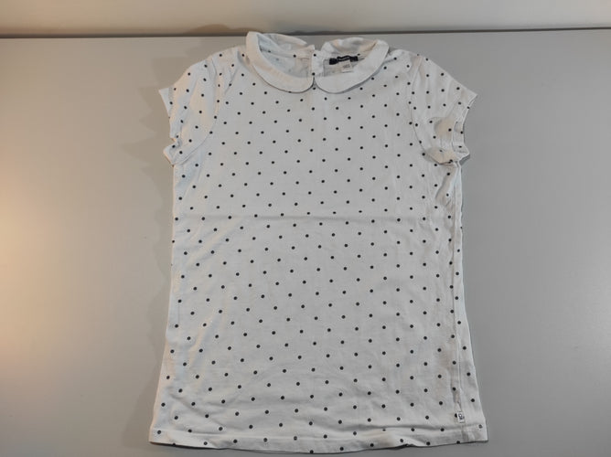 T-shirt m.c blanc à pois bleu marine , col Claudine, moins cher chez Petit Kiwi