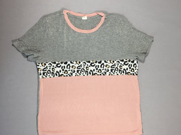 T-shirt m.c gris - léopard - rose