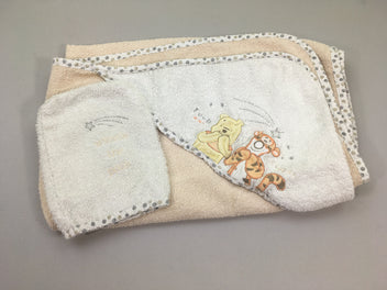 Cape de bain  beige+ gant de toilette blanc Winnie