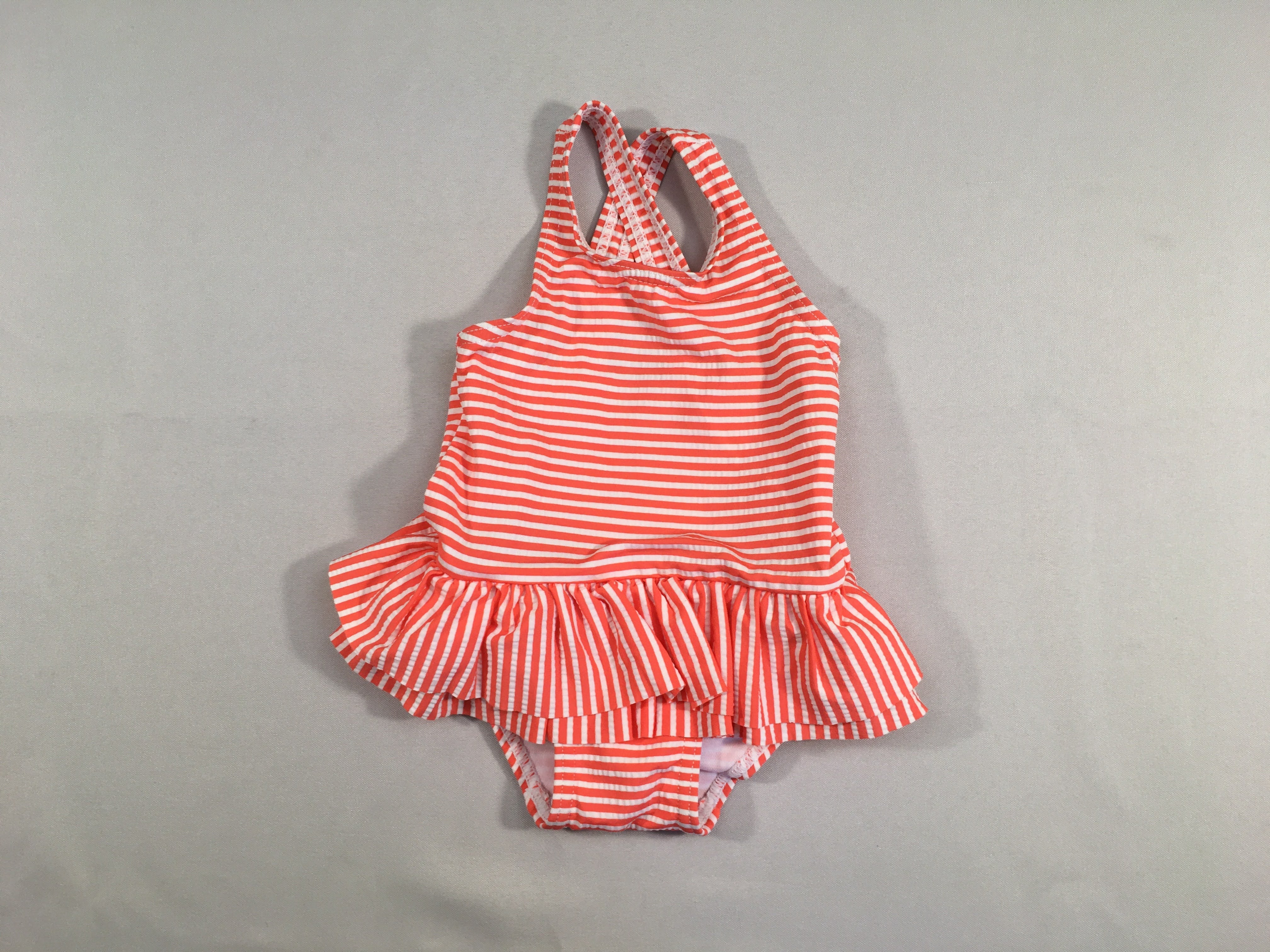 Maillot jupette rayé blanc/orange