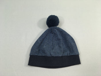 Bonnet bleu rayé pompom 46cm