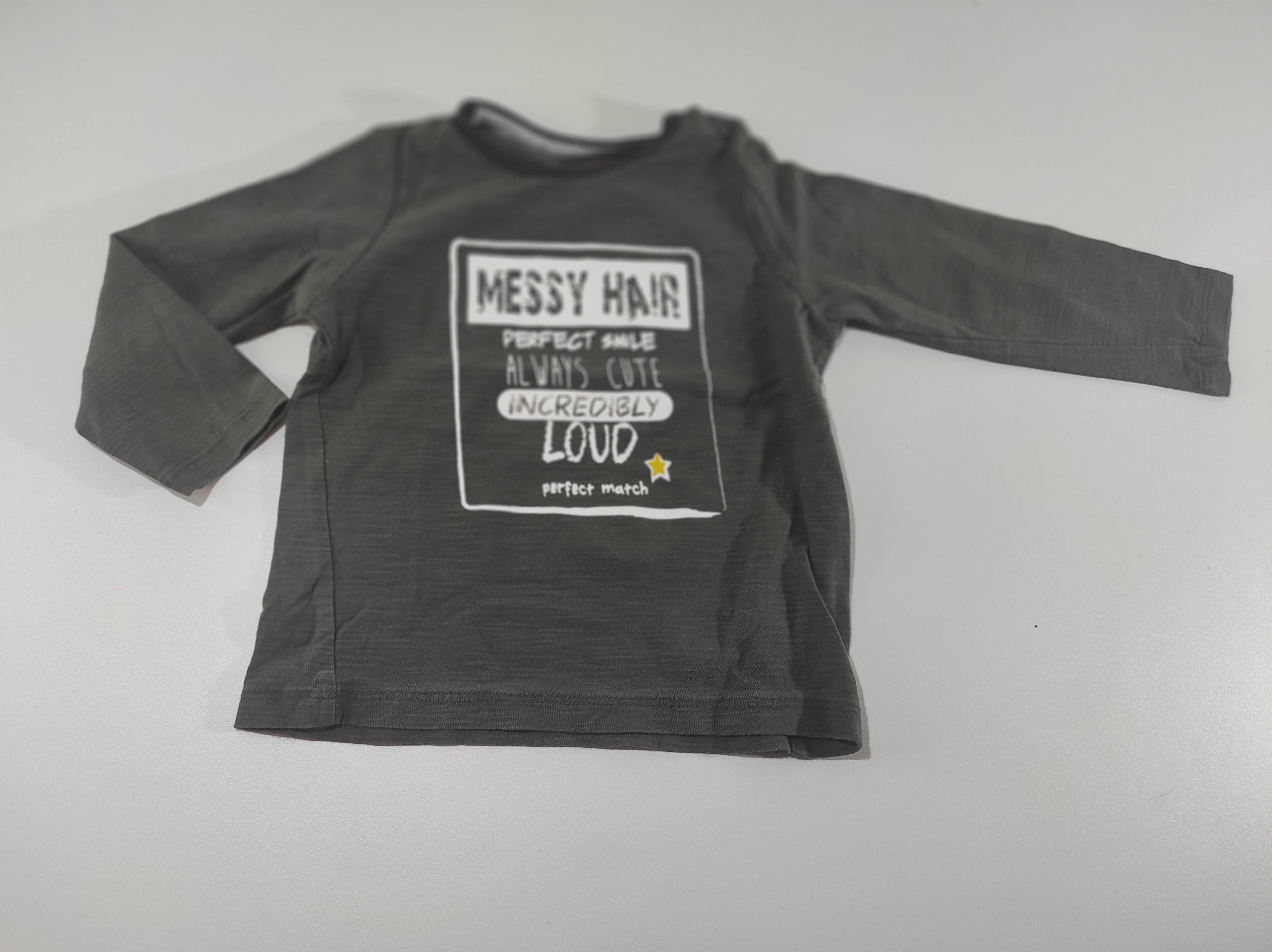 T-shirt m.l en jersey kaki flammé flocage inscriptions blanches 