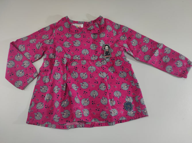 Blouse m.l rose fushia , noeud, motifs gris+ fillette, moins cher chez Petit Kiwi