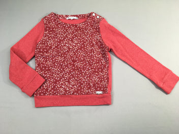 Pull rouge fleurs, légèrement bouloché