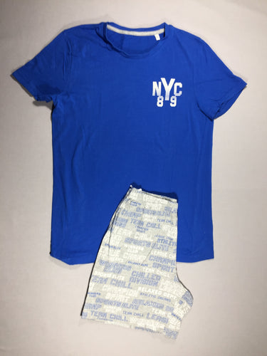 Pyjashort 2pcs jersey T-shirt m.c bleu - short NY, moins cher chez Petit Kiwi