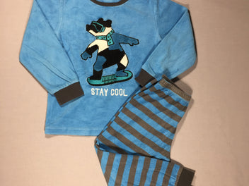 Pyjama 2 pièces jersey velours bleu- pantalon ligné- Stay cool