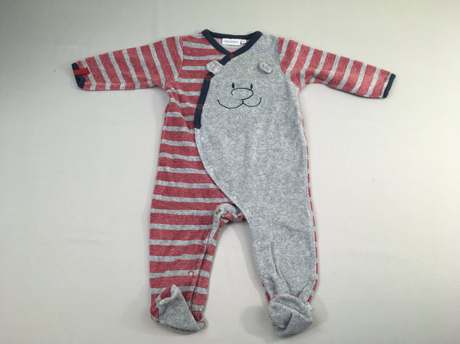 Pyjama velours rayé rouge Nouky, moins cher chez Petit Kiwi
