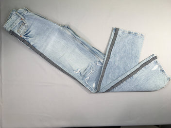 Jeans eraillé déchiré bandes latérales damier (32)