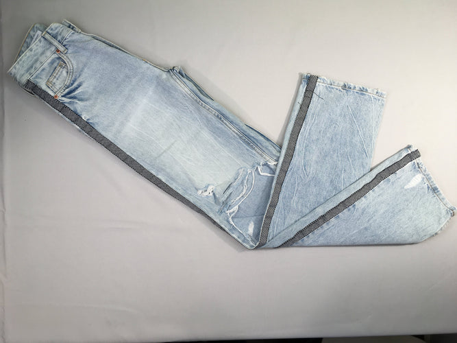 Jeans eraillé déchiré bandes latérales damier (32), moins cher chez Petit Kiwi
