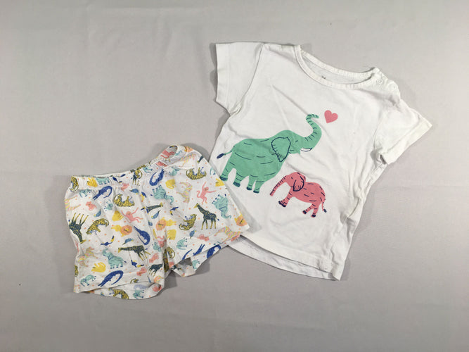 Pyjashort 2pcs jersey blanc éléphants, moins cher chez Petit Kiwi