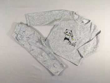 Pyjama 2pcs velours gris chiné panda