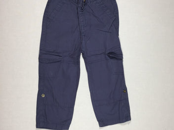 Pantalon fin en toile bleu marine poches appliquées