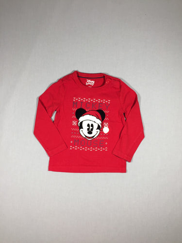 T-shirt m.l rouge Mickey Noël, moins cher chez Petit Kiwi