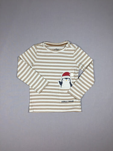 T-shirt m.l blanc ligné brun - pingouin de Noël, moins cher chez Petit Kiwi