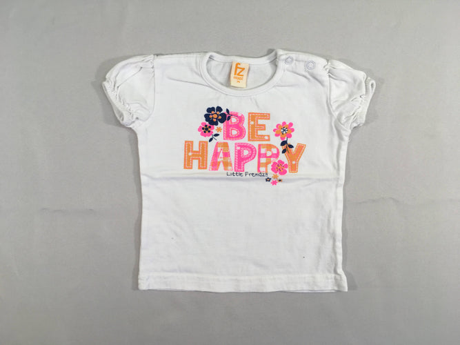 T-shirt m.c blanc be happy, moins cher chez Petit Kiwi