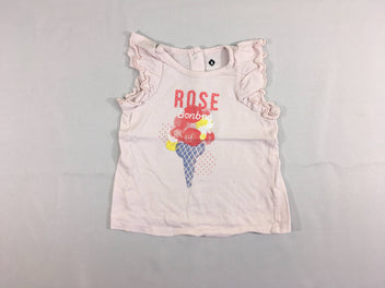 T-shirt m.c rose pâle rose bonbon froufrous