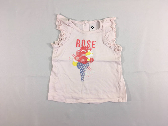 T-shirt m.c rose pâle rose bonbon froufrous, moins cher chez Petit Kiwi