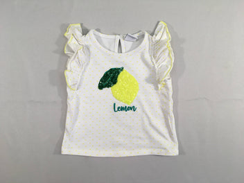 T-shirt m.c blanc pois froufrous citrons sequins