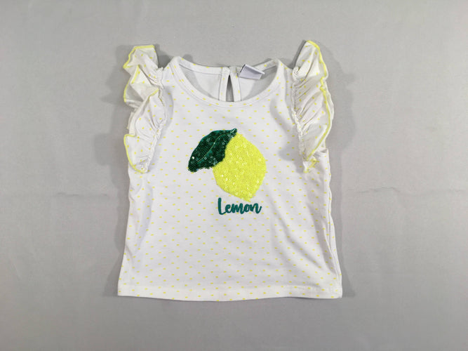T-shirt m.c blanc pois froufrous citrons sequins, moins cher chez Petit Kiwi