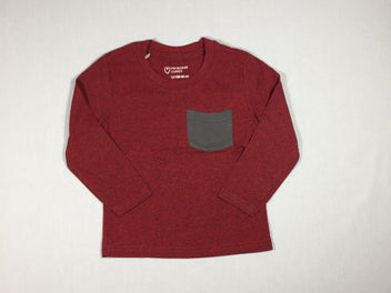T-shirt m.l rouge chiné noir - poche appliquée