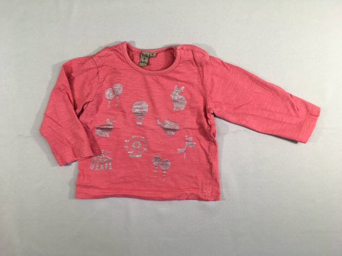 T-shirt m.l rose flammé ballons/lapins, moins cher chez Petit Kiwi