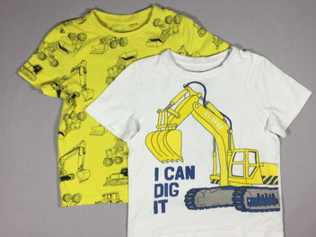 2 T-shirt m.c jaune et blanc - engins de chantier