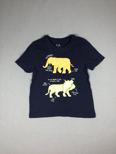 T-shirt m.c bleu marine éléphant et lion, moins cher chez Petit Kiwi