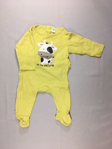 Pyjama jersey jaune vache, légèrement bouloché, moins cher chez Petit Kiwi