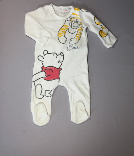 Pyjama velours blanc Winnie-manche brodée, moins cher chez Petit Kiwi