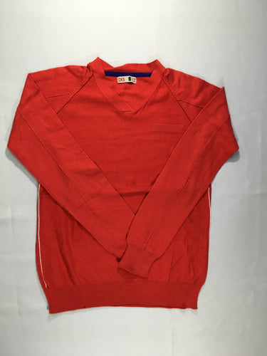 Pull rouge orangé col V, moins cher chez Petit Kiwi