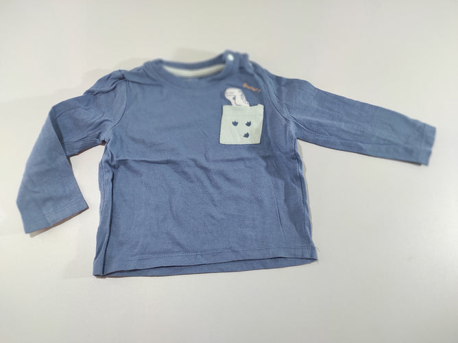 T-shirt m.l  en jersey bleu poche- dinosaure, moins cher chez Petit Kiwi