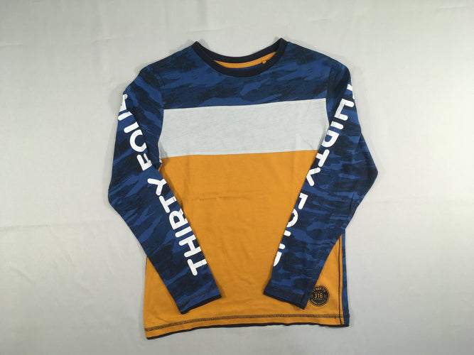 T-shirt m.l bleu effet camouflage-blanc-moutarde, moins cher chez Petit Kiwi