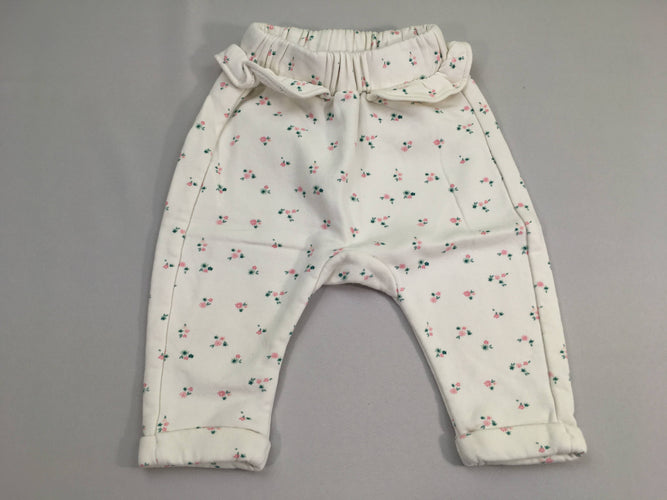 Pantalon molleton blanc cassé fleuri rose froufrou taille, moins cher chez Petit Kiwi