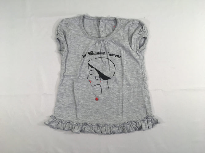 T-shirt m.c gris fille strass-coeur, moins cher chez Petit Kiwi