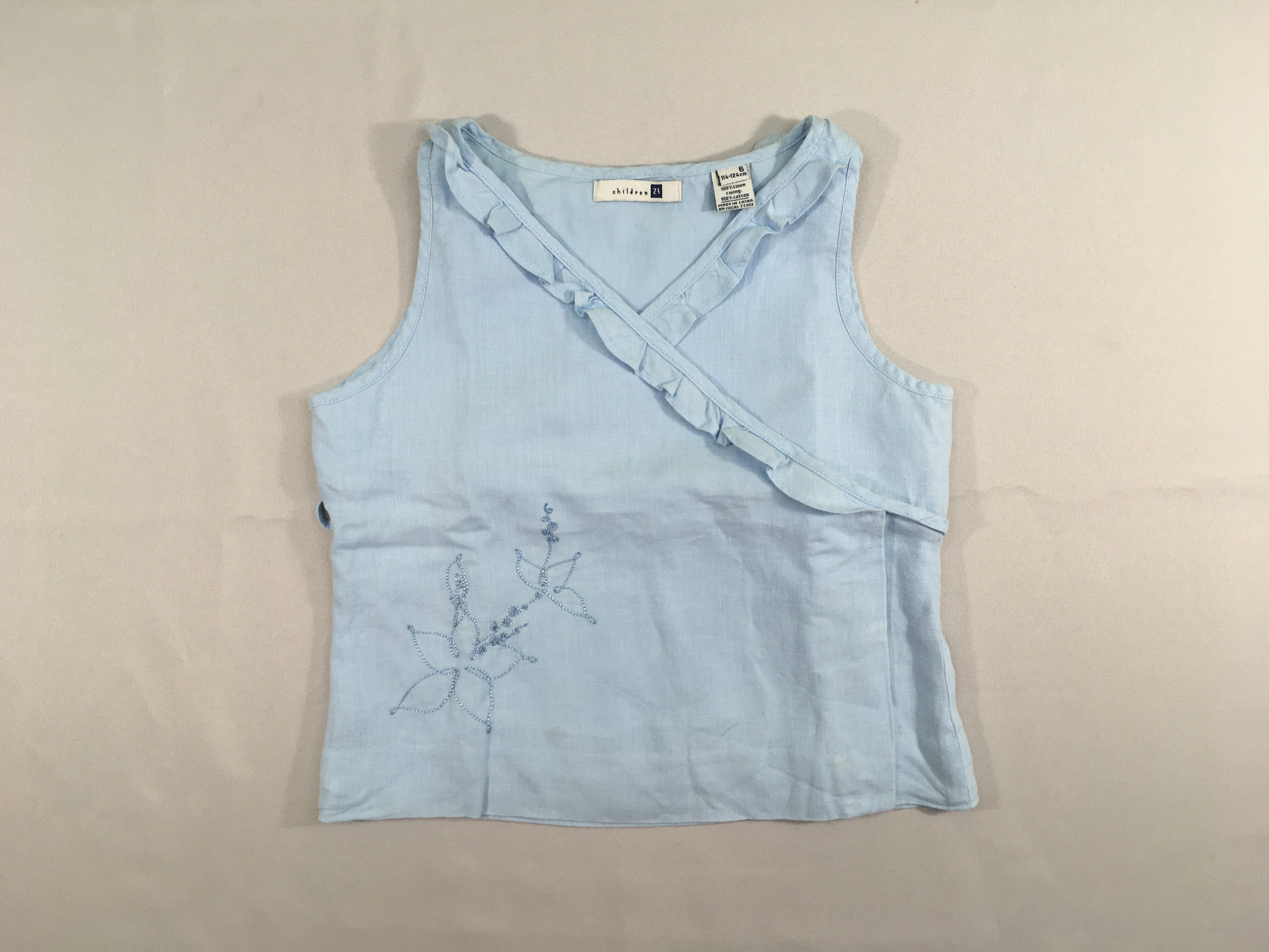 Blouse s.m bleu clair froufrou broderie