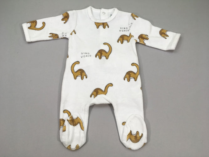 Pyjama velours blanc dinosaures, moins cher chez Petit Kiwi