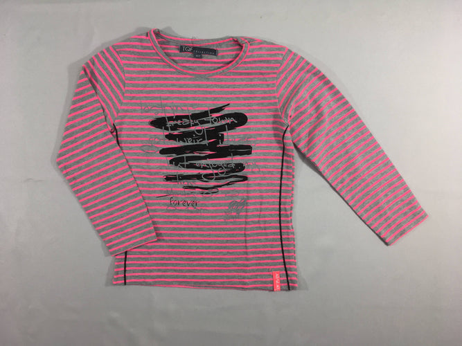 T-shirt m.l gris rayé rose flash Forever, moins cher chez Petit Kiwi
