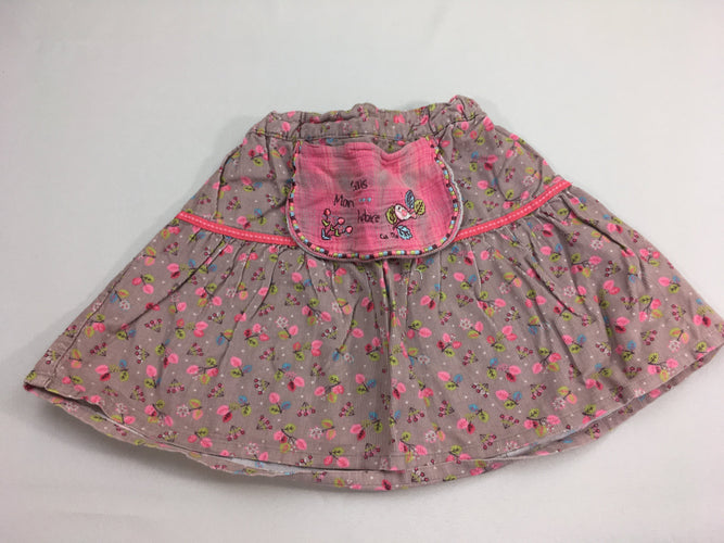 Jupe velours côtelé taupe motifs feuilles, cerises fausse poche " sous mon ar.bre", moins cher chez Petit Kiwi