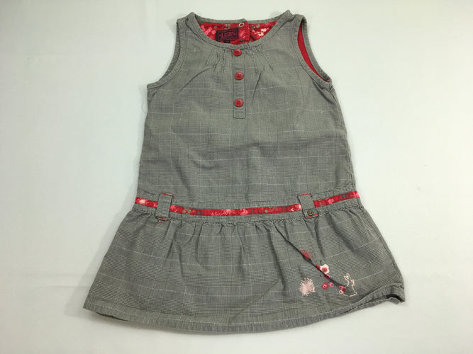 Robe s.m à carreaux gris, fils argentés. dessous fleurs ,lapin, moins cher chez Petit Kiwi