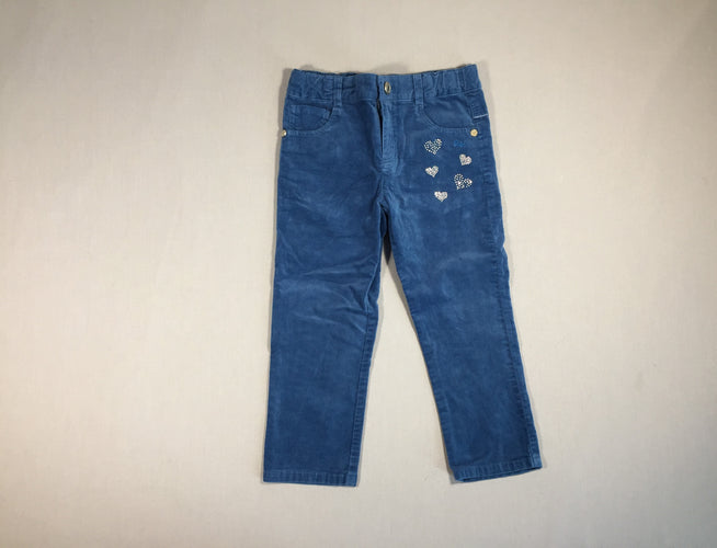 Pantalon velours ras bleu pétrole - coeurs, moins cher chez Petit Kiwi